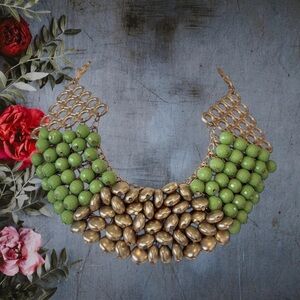 Lane Bryant Olive and Brass Statement Necklace